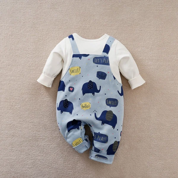 Casual Blue White Dungaree Style Baby Romper