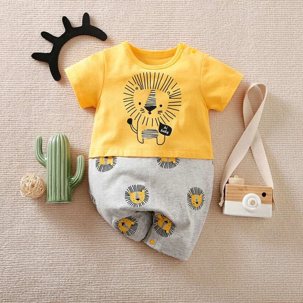Lion Traveller Yellow N Gray Baby Romper