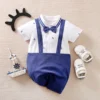 White N Blue Stylish Formal Baby Romper
