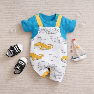 The Ocean Whales Colorful Dungaree Cotton Romper