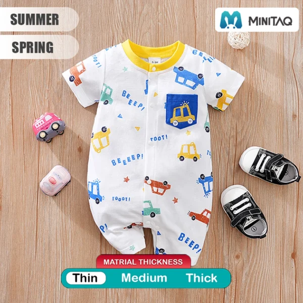 Fun With Cars Patterned Baby Cotton Romper