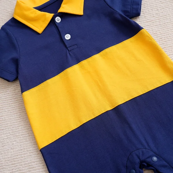 Blue Yellow Duo Colors Cotton Polo Summer Romper