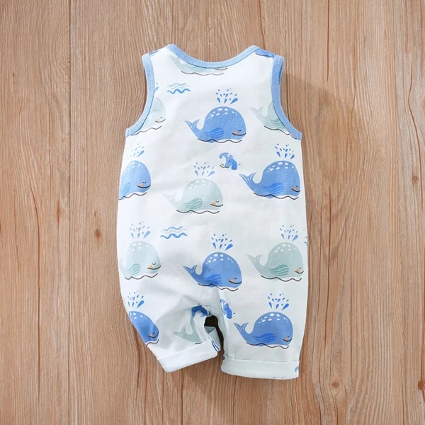 Cute Sleeveless Baby Whales Pattern Summer Cotton Romper