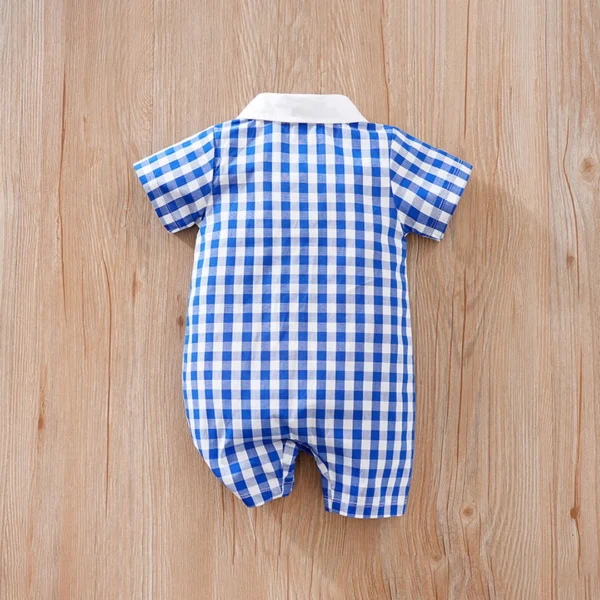 Blue Gingham Pattern Baby Cotton Romper