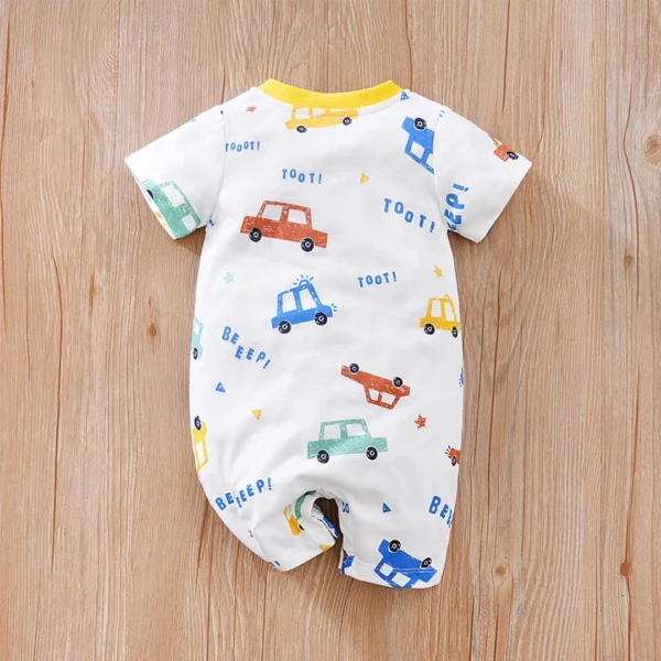 Fun With Cars Patterned Baby Cotton Romper