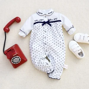 Polka Dots With A Ribbon On White Baby Girl Romper
